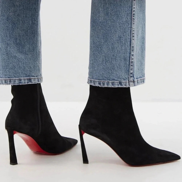 New Christian Louboutin Condora 85 Suede Black Heel Ankle Zip Up Bootie, Size 40 - Picture 2 of 6